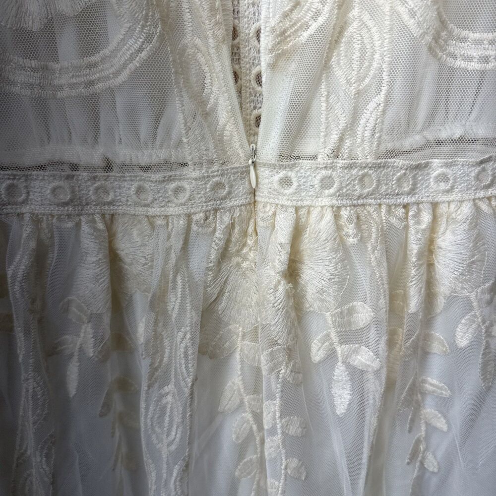 Haute Monde Lace Dress Boho Medium Embroidered V Neck Short Sleeve Cream Ivory - Picture 14 of 16